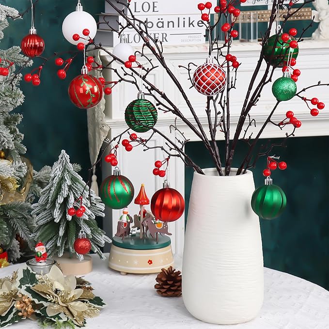 100PCS Red Green White Christmas Ornaments Set, Shatterproof Christmas Ball Ornaments Bulk, Assorted Decorations Baubles Hanging Ornaments for Christmas Trees Holiday Party Decor (Red & Green & White)