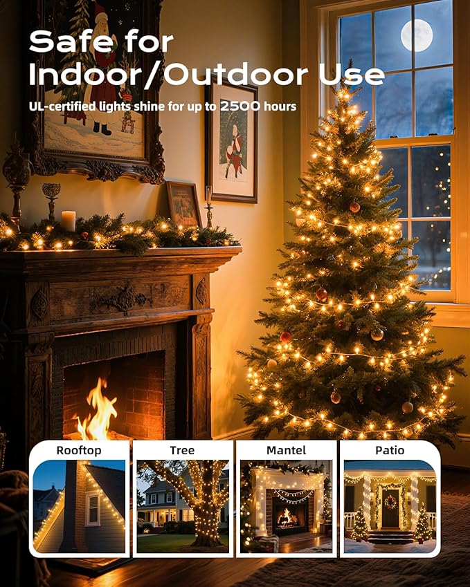 Brightown Christmas Lights, 100-Count 25ft Clear Incandescent Bulb Mini String Lights for Indoor Holiday Decor, Christmas Tree Garland Wedding Party Multi-Use Decoration, White Wire