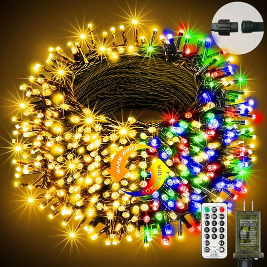 btfarm Color Changing Christmas Lights Outdoor, 115FT 300 LED Christmas Tree Lights Indoor with Remote, Timer Twinkle String Light Waterproof for Xmas Wedding Party Decor, Warm White & Multicolor