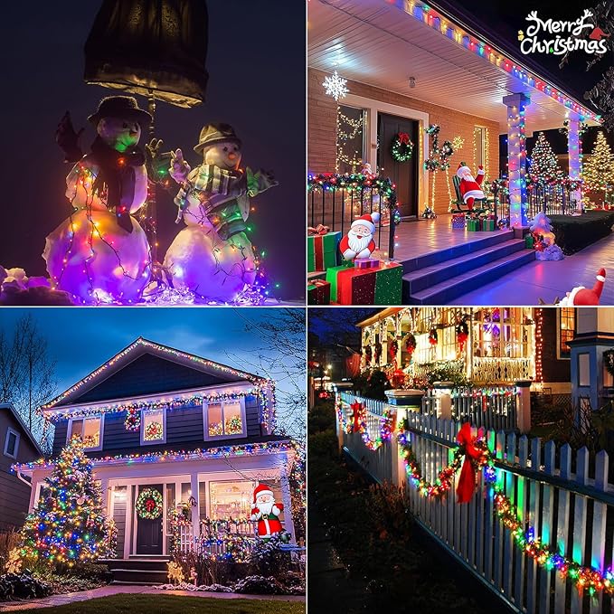 4 Pack 160FT 400 LED Battery Operated Christmas Lights Indoor/Outdoor with Timer & 8 Modes Green Wire Christmas Tree Lights Waterproof Fairy String Lights for Garden Christmas Decoration(Multicolor)