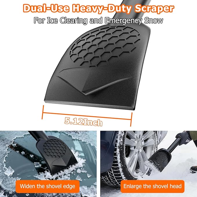 [2025 Upgrade Extendable Car Snow Brush and Ice Scraper [3-in-1] Clean Snow, Ice and Frost, 45''Adjustable Length with 360° Rotating Brush Head, Suitable for All Cars-Medium