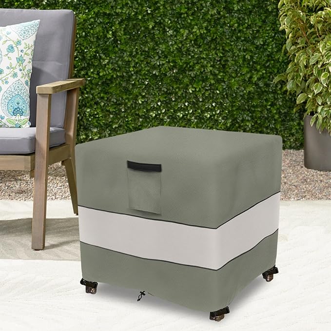 Patio Wicker Side Table Cover,22W x 22D x 18H inch,Waterproof Square Patio Small Side Table Cover,Suitable for 3-Piece Outdoor Wicker Patio Bistro Set Side Table Grey Green