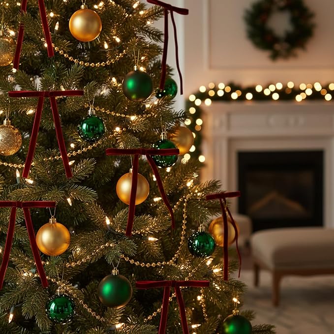 24 Pcs Velvet Christmas Tree Bows Decor, Vintage Wreath Bow for Christmas Garland, Gift Wrapping, Xmas Tree, 3/8'' Wide, 5 * 7 inch (Burgundy)