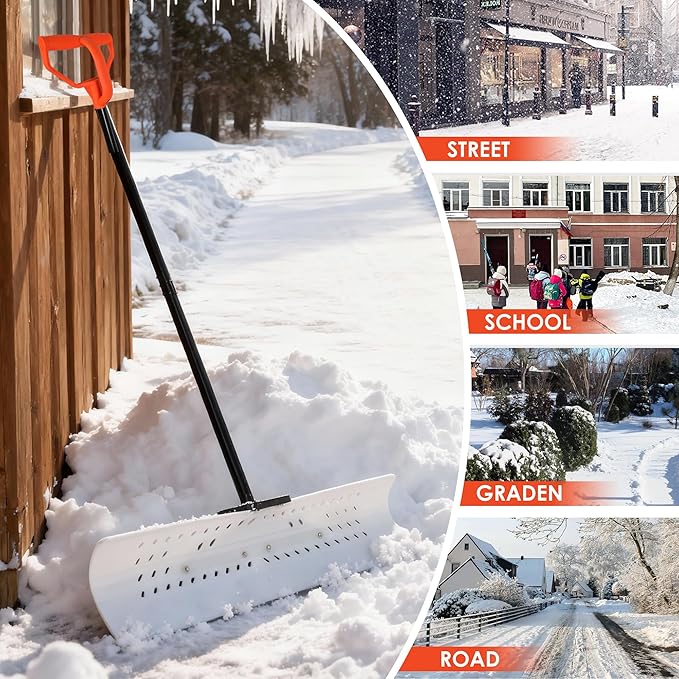 Orientools Snow Shovel and Pusher with Ergonomic Design, 36-Inch Wide Polyethylene Blade for Efficient Driveway and Sidewalk Snow Removal, Quick Connect Handle