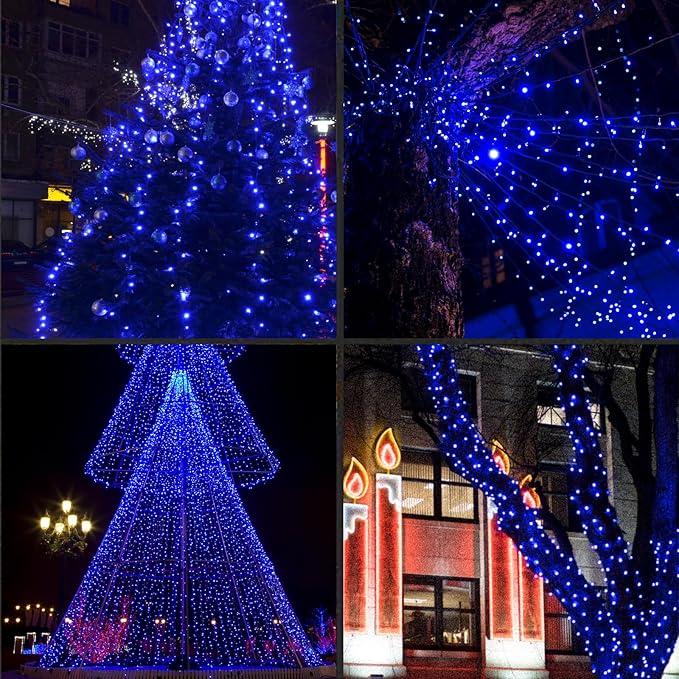 LAMPHOME 1200LED (24pk of 50L) String Lights, LED Christmas Lights, 6" SPACING,Green Wire, Blue