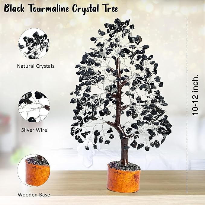 Black Tourmaline Gemstone Tree of Life Crystal Tree for Positive Energy, Handmade Chakra Tree Feng Shui Decor Good Luck Gem Bonsai Money Tree, Wealth & Prosperity, Spiritual