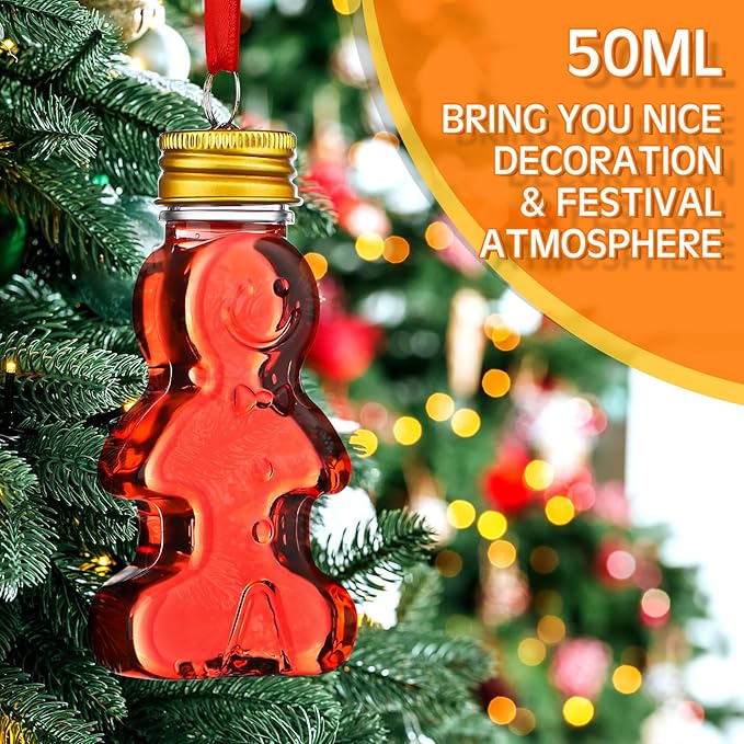 Patelai 18 Pcs Christmas Drink Balls Clear Shot Glass Ornaments Xmas Tree Fillable Ornaments Plastic Xmas Water Bottle Bulbs for Holiday Party Decorations(Gingerbread,50 ml)