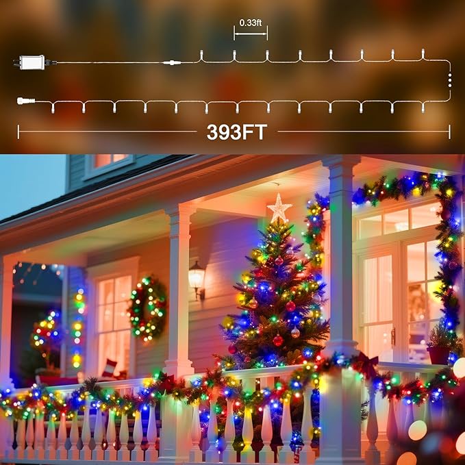 328 FT Christmas Light 1000 LED Xmas Lights Outdoor Christams String Lights Waterproof 8 Modes & Timer, Fairy Lights Plug in for Weeding, Patio, Party, Holiday,Christmas Decor (Multicolor)