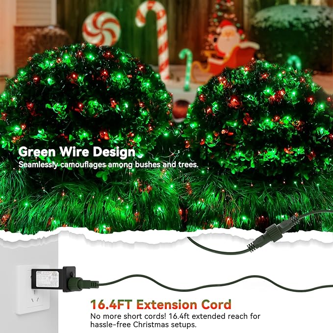 LitHome 21FT x 5FT Christmas Net Lights Outdoor, 360 LED Red Green Bush Lights with 8 Modes, Connectable Waterproof Net Mesh Light Dark Green Wire for Bushes Shrubs Outdoor Christmas Holiday Decor