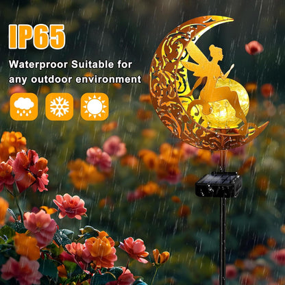 YJFWAL Garden Solar Lights Pathway Stake Lights Moon Fairy Glass Globe with Angel Decor, Gifts for Mom Grandma Friends, Outdoor Decor Light Waterproof for Walkway, Yard, Patio or Garden (Warm White)