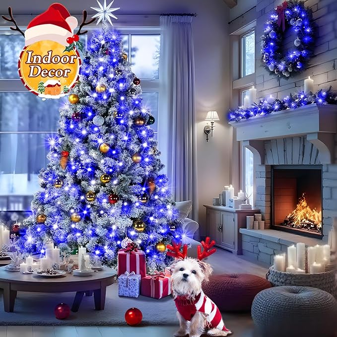 KNONEW 197FT 500 LED Christmas Lights Outdoor String Lights 8 Modes & Memory Fairy Light Plug in Waterproof LED String Lights for Xmas Yard Tree Wedding Party Holiday Decorations (Blue)