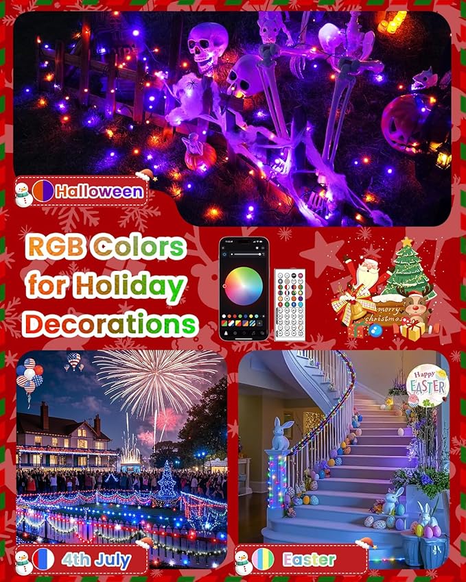 Smart Color Changing Christmas String Lights, 206FT 600LED App Control RGB LED String Lights with Remote & Timer, Waterproof Twinkle Christmas Tree Lights Indoor Outdoor Holiday Xmas Tree Decorations
