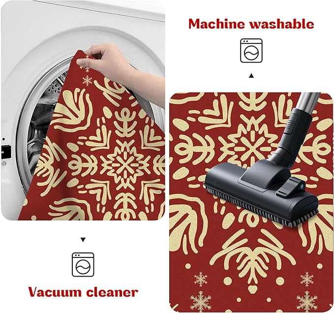 5' X 7' Christmas Rugs Indoor Snowflake Area Rugs for Bedroom Living Room Dining Room Nursery Dorm Classroom Vintage Xmas Carpet for Kids Girls Women Floor Mat Pad