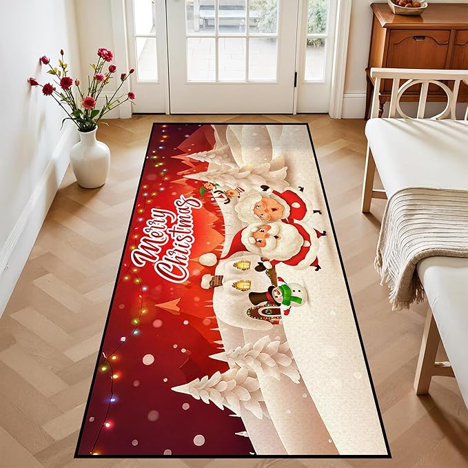 Christmas Rug Merry Xmas Door Mat Non-Slip Indoor Outdoor Front Door Doormat Living Room Bedroom Entrance Rug Happy Xmas Home Festive Decoration,79" X 39"
