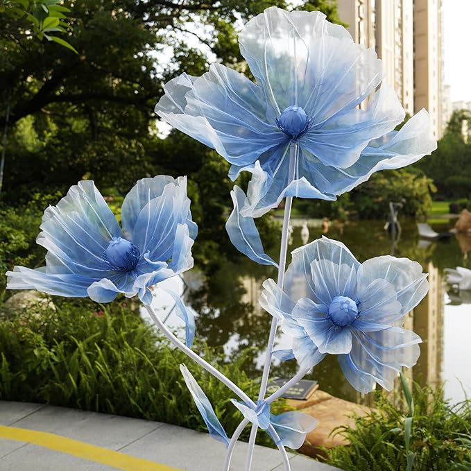 Giant Flowers for Decoration,66.9" Tall Floor Standing Life Size Silk Flower Decor - 3 Large Artificial Flowers with Stand for Wedding Reception, Party Banquet Background, Home Decor