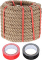 MECCANIXITY Jute Rope 0.9 Inch x 59ft, Thick Twine Rope Ropes Braided Jute Twine Natural Brown Burlap Cord String Heavy Twisted with Tapes for Decorative Crafts Railing Swing Tug of War