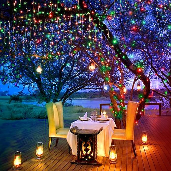 JXLEDAYY 65 FT 640 LED Christmas Lights Outdoor Decorations Clear Wire String Lights Plug in 120 Drops 8 Modes Memory Timer Curtain Fairy Lights Waterproof for Holiday Wedding Party-Red and Green