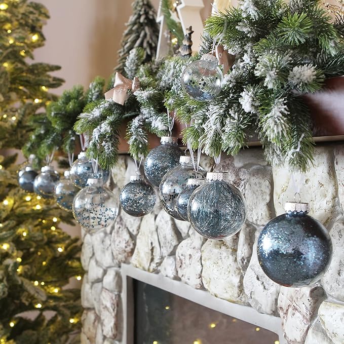 Sea Team Shatterproof Clear Plastic Christmas Ball Ornaments Decorative Xmas Balls Baubles Set with Stuffed Delicate Decorations (100mm/3.94 inch 16-Pack, Stone Blue)