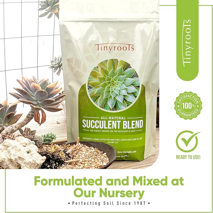 Succulent and Cactus Soil Mix – Fast-Draining 2.25 Qt Indoor/Outdoor Blend with River Sand, Double-Sifted Bark & Calcined Clay, Root Rot Resistant, Greenhouse-Grade Quality