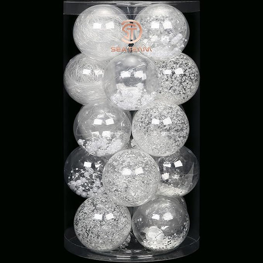 Sea Team Shatterproof Clear Plastic Christmas Ball Ornaments Decorative Xmas Balls Baubles Set with Stuffed Delicate Decorations (80mm/3.15 inch 20-Pack, White)