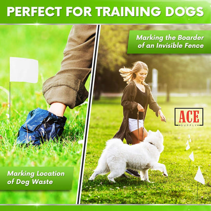 White Flags for Marking Yard - 4x5x15 Inch Invisible Fence Flags for Dogs - 100 Pack - Dog Invisible Fence Training Marker & Boundary Training
