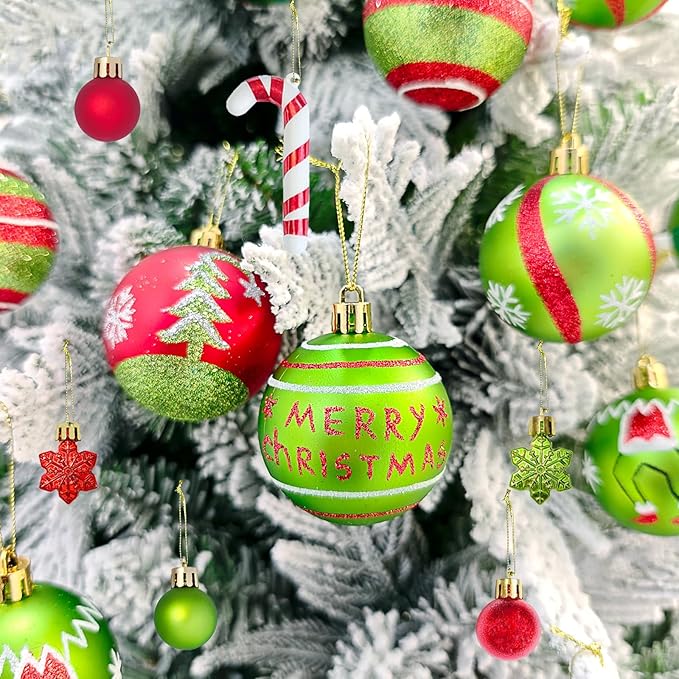 46pcs Christmas Ornaments, Christmas Tree Ornaments, Christmas Tree Decoration Ornaments Xmas Ball for Xmas Tree Holiday Wreath Garland, Red and Green
