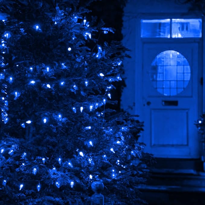 Dazzle Bright 100 LED C6 33 FT Waterproof Connectable Green Wire Fairy Lights, 8 Modes Christmas String Lights for Indoor Outdoor Home Garden Yard Xmas Tree Decorations (Blue)