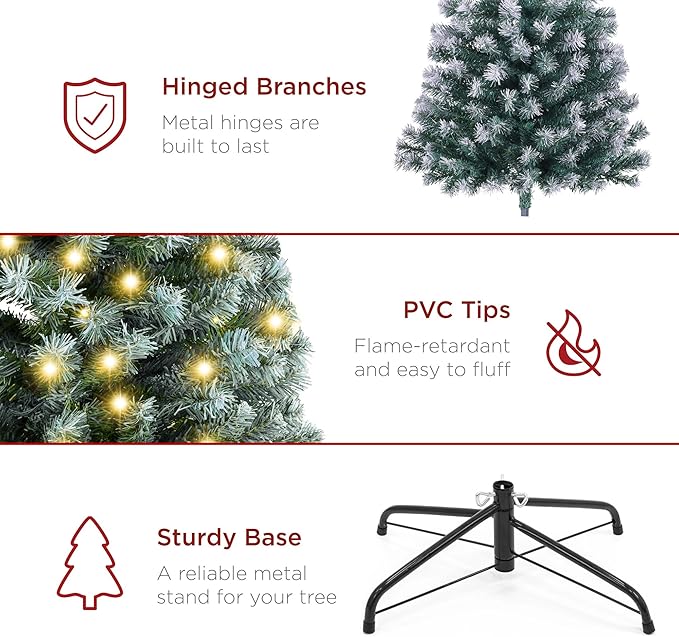 Best Choice Products Artificial Frosted Christmas Tree, 7.5ft Premium Pre-Lit Realistic Spruce Holiday Décor w/Dense Branches, Metal Base – Blue Spruce