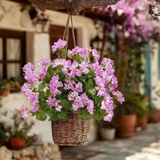 4 Pcs Artificial Flowers Bougainvillea Outdoor Artificial Plants Faux Flowers with Stems Silk Flowers for Wedding Porch Living Garden Decor(4PCS,White Purple)
