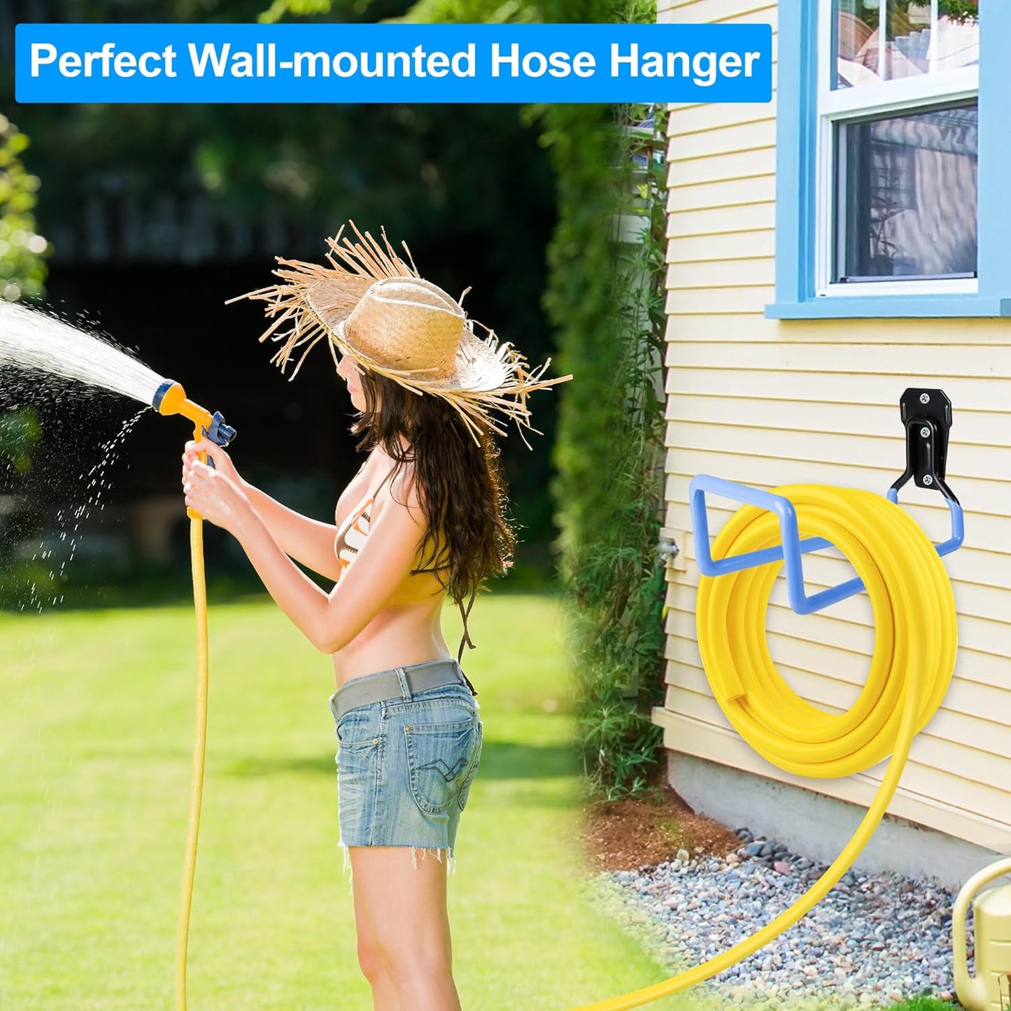 Hose Holder Wall Mount - Metal Hose Hook Garden Hose Rack Heavy Duty Water Hose Reels for Outside Water Hose, Extension Cords