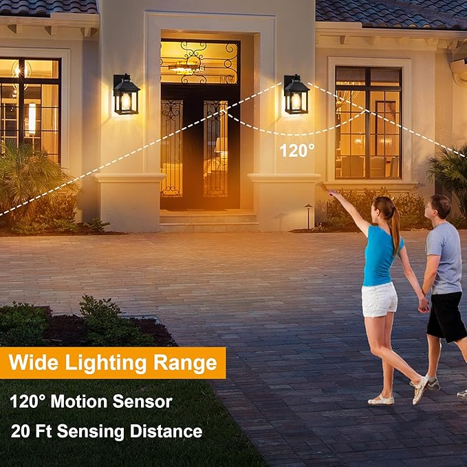 Solar Sconce Lights Outdoor Wall Mount Solar Porch Light Exterior Waterproof with 3 Lighting Modes and Motion Sensor 3000K Dusk to Dawn Wall Lantern for Garage Front Door Home Barn Shed House 1Pack