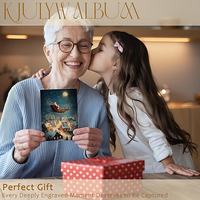 Christmas Photo Albums 4x6 Pictures, Christmas Santa Flying under Full Moon Winter Village Small Memory Photo Album Book for Baby Family Graduation Wedding Travel Vacation