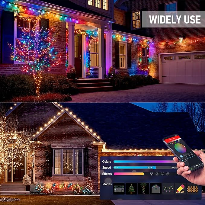 Dazzle Bright Smart C9 Christmas Outdoor Lights, 100 LED 66 FT RGB String Light with Remote, App Control, Music Sync, Connectable Waterproof Xmas Lights for Holiday Tree Patio Roof Decor