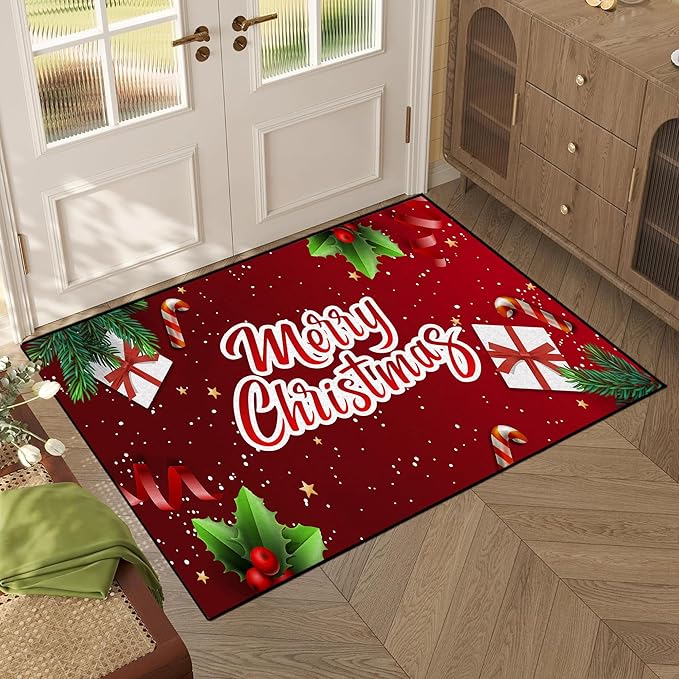2' X 3' Christmas Rug, Snowflake Rug, Xmas New Year Gift Door Mat for Bedroom Living Room Kitchen, Merry Christmas Indoor Floor Mats for Holiday Festive Decoration,23.6" X 35.4"