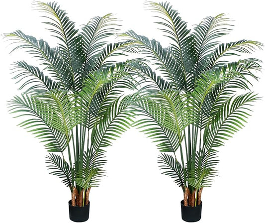 Artificial Tropical Palm Plant - 5 Ft Tall Faux Palm Tree with Plastic Pot for Office and Home Decor, Indoors and Outdoors, Housewarming Gift, K1502PCS