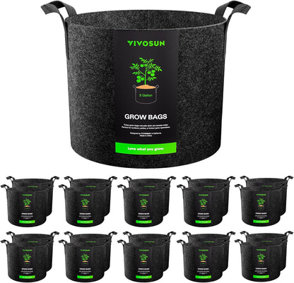 VIVOSUN 20-Pack 5 Gallon Grow Bags, Heavy Duty Thickened Nonwoven Fabric Pots with Handles for Flowers Fruits and Vegetables Black