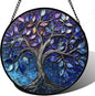 Stained Glass Window Hanging, Blue Purple Tree of Life Sun Catchers Colorful Glass Panel Plants Suncatcher Decor for Birthday for Women,Men,Wife, Lovers, and Mom 11.8x11.8 in