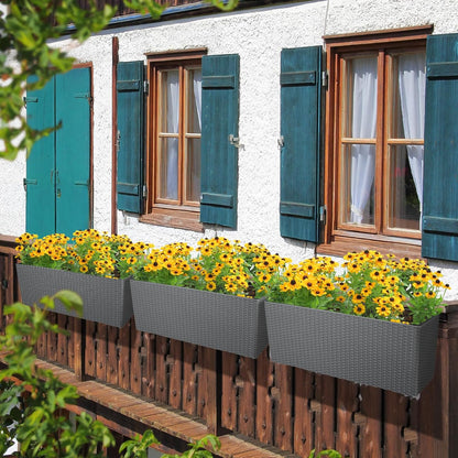 Aoodor 4Pcs 19.5" Rectangular Window Box Wall Mount/Railing Planter, Self-Watering Planter with Adjustable Bracket, for Fence, Balcony, Patio, and Outdoor Decor - Grey