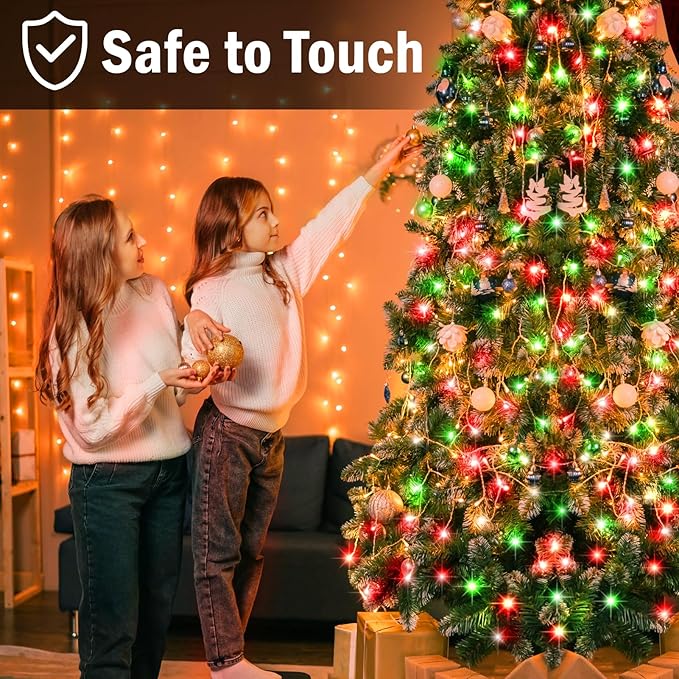 Hezbjiti 1000 LED 403 FT Christmas String Lights Outdoor, 8 Lighting Modes IP44 Waterproof Fairy Lights with Timer and Dimmable Function for Home Party Tree Decorations (Red+Green, Clear Wire)