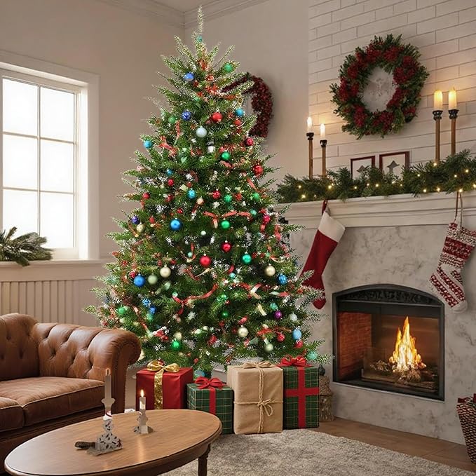 6FT Unlit Christmas Tree Green, Dunhill Fir Artificial Tree with 1430 PVC Branch Tips, Realistic Full Shape, Foldable Metal Stand for Indoor Home, Office & Holiday Decoration