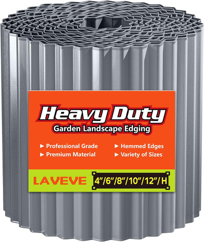 LAVEVE Corrugated Metal Garden Edging 8" x 20Ft, Landscape Edging Border for Lawn, Flower Bed, Garden Fence, Paver Edging (Light Gray)
