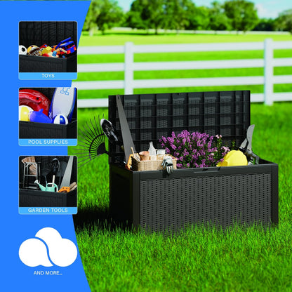 Heavy-Duty 100 Gallon Outdoor Storage Box - All-Weather Patio & Garden Storage Box Waterproof, Lockable Resin Deck Chest for Pool Accessories, UV-Resistant, Obsidian Black