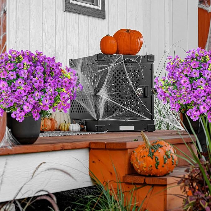 14 Bundles Fake Mums Fake Plants Artificial Mums for Outdoors Artificial Flowers for Yard Porch Home Garden Fall Indoor Outdoor Decor(Purple)