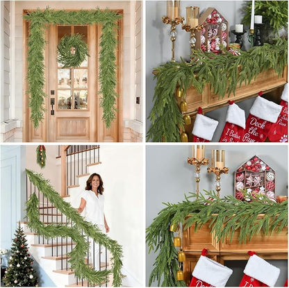 2 PCS 6 FT Artificial Norfolk Pine Garland, Real Touch Christmas Garland, Faux Winter Pine Garland for Fireplace Mantle Table Wall Stair Indoor Outdoor Xmas Holiday Christmas Decorations