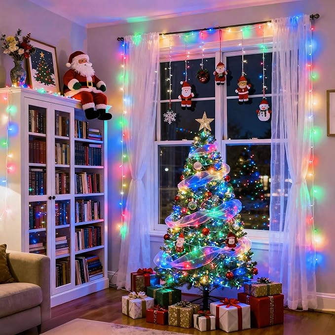 JMEXSUSS 163ft 500 LED Multicolor Christmas Lights Outdoor, Waterproof Clear Wire Colorful String Light, 8 Modes Christmas Tree Lights Plug in for Patio Wedding Party Yard Xmas Tree Decor(Multicolor)