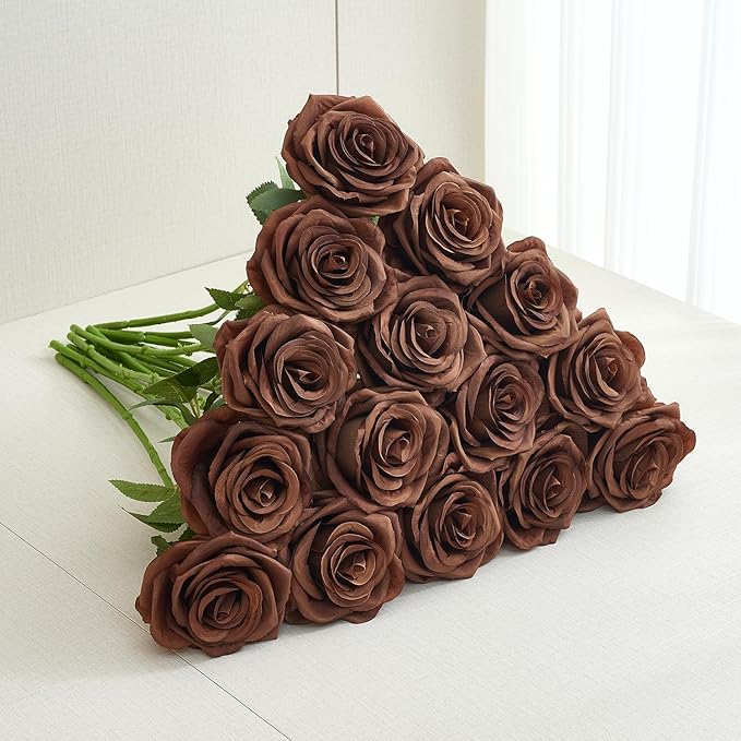 15pcs Fake Roses Artificial Silk Flowers Faux Rose Flower Long Stems Bouquet for Arrangement Wedding Centerpiece Party Home Kitchen Decor