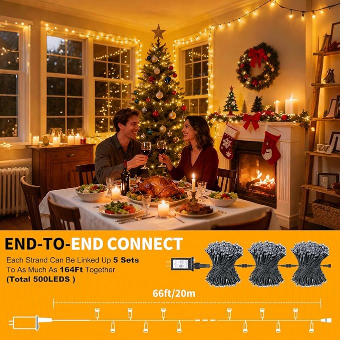 200 LED Christmas Lights 66 ft Christmas Tree Lights 8 Modes Plug-in with Memory Function Green String Light for Bedroom Xmas Tree Wreath Patio Party Spring Outdoor Decorations