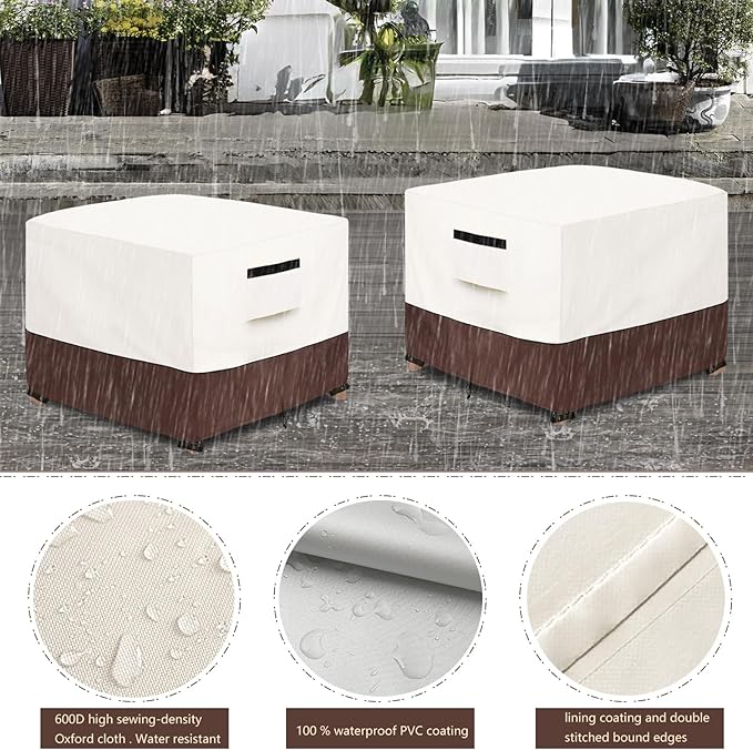 Patio Ottoman Cover,22W x 22D x 18H inch,Waterproof Square Patio Small Side Table Cover,Suitable for 3-Piece Outdoor Wicker Patio Bistro Set Side Table(Beige)