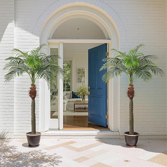 2 PCS Fake Palm Tree 7 FT,Tall Artificial Palm Trees for Outdoor Indoor Decor,Faux Phoenix Palm Plants for Outside Patio Pool Coastal Home Office Living Room