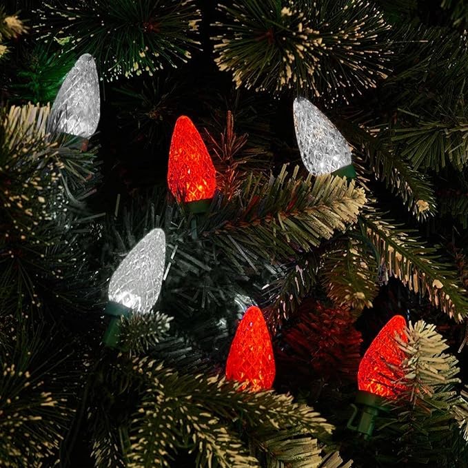 2-Pack Connectable Red and White C9 Christmas LED String Lights, Total 66 FT 100 LED Christmas Lights Plug in with 29V Safe Adapter, Waterproof Decorative Lights Indoor Outdoor for Xmas Decorations